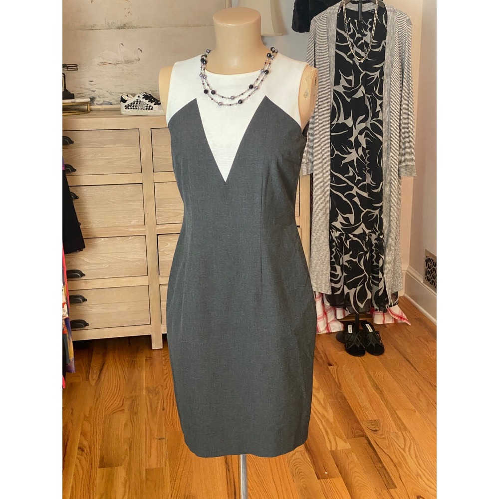 Ann Taylor Womens 0 Grey White Colorblock Sleeveless Sheath Dress Professional‎